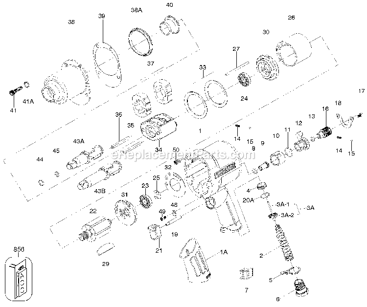 Page A Diagram and Parts List for PT502 Type 0 Porter Cable Air Tool